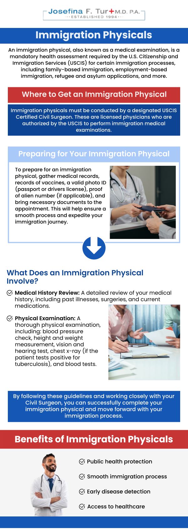 For those navigating the immigration process, a certified medical examination is a critical requirement. Josefina F. Tur M.D. P.A. provides a complete and efficient process that includes a physical examination, required vaccinations, and all necessary paperwork. Dr. Tur has 30 years of experience in immigration medical exams and understands the importance of these exams and ensures a professional and compassionate experience, helping to keep your immigration application moving forward smoothly. For more information, contact us or book an appointment online. We are located at 4100 NW 9th St, Suite #100, Miami, FL 33126. For those navigating the immigration process, a certified medical examination is a critical requirement. Josefina F. Tur M.D. P.A. provides a complete and efficient process that includes a physical examination, required vaccinations, and all necessary paperwork. Dr. Tur has 30 years of experience in immigration medical exams and understands the importance of these exams and ensures a professional and compassionate experience, helping to keep your immigration application moving forward smoothly. For more information, contact us or book an appointment online. We are located at 4100 NW 9th St, Suite #100, Miami, FL 33126.